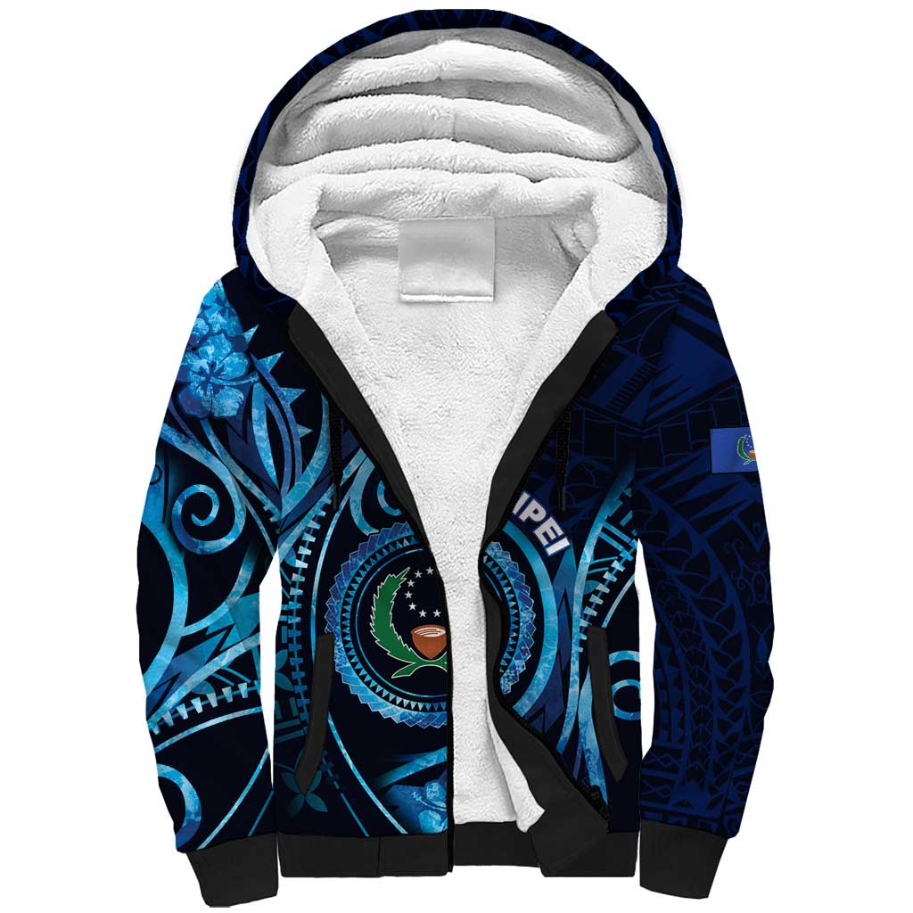 Personalised FSM Pohnpei Sherpa Hoodie Ocean Floral Pattern LT05 Unisex Blue - Polynesian Pride