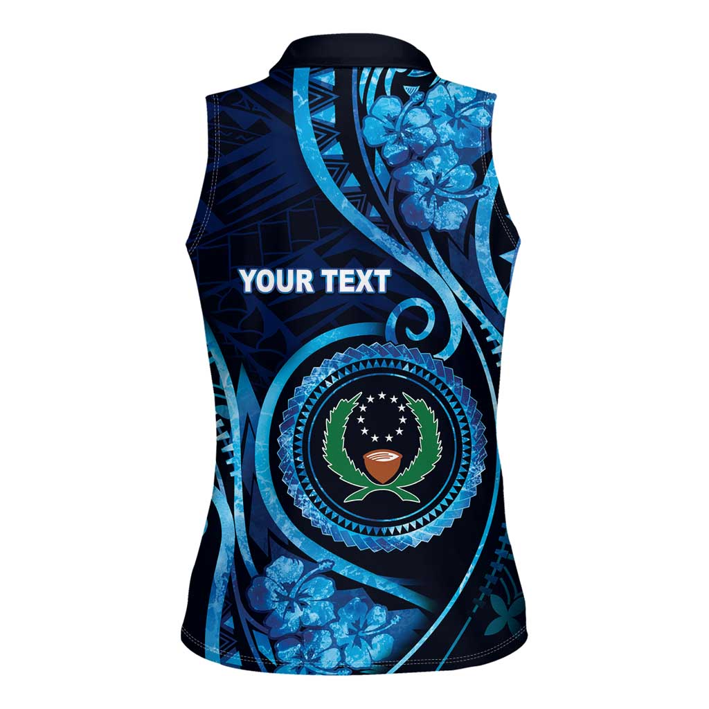 Personalised FSM Pohnpei Women Sleeveless Polo Shirt Ocean Floral Pattern