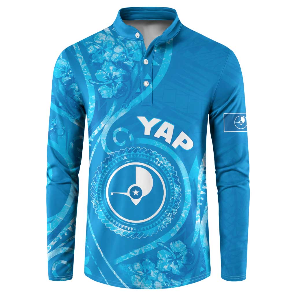 Personalised FSM Yap Button Sweatshirt Ocean Floral Pattern LT05 Blue - Polynesian Pride