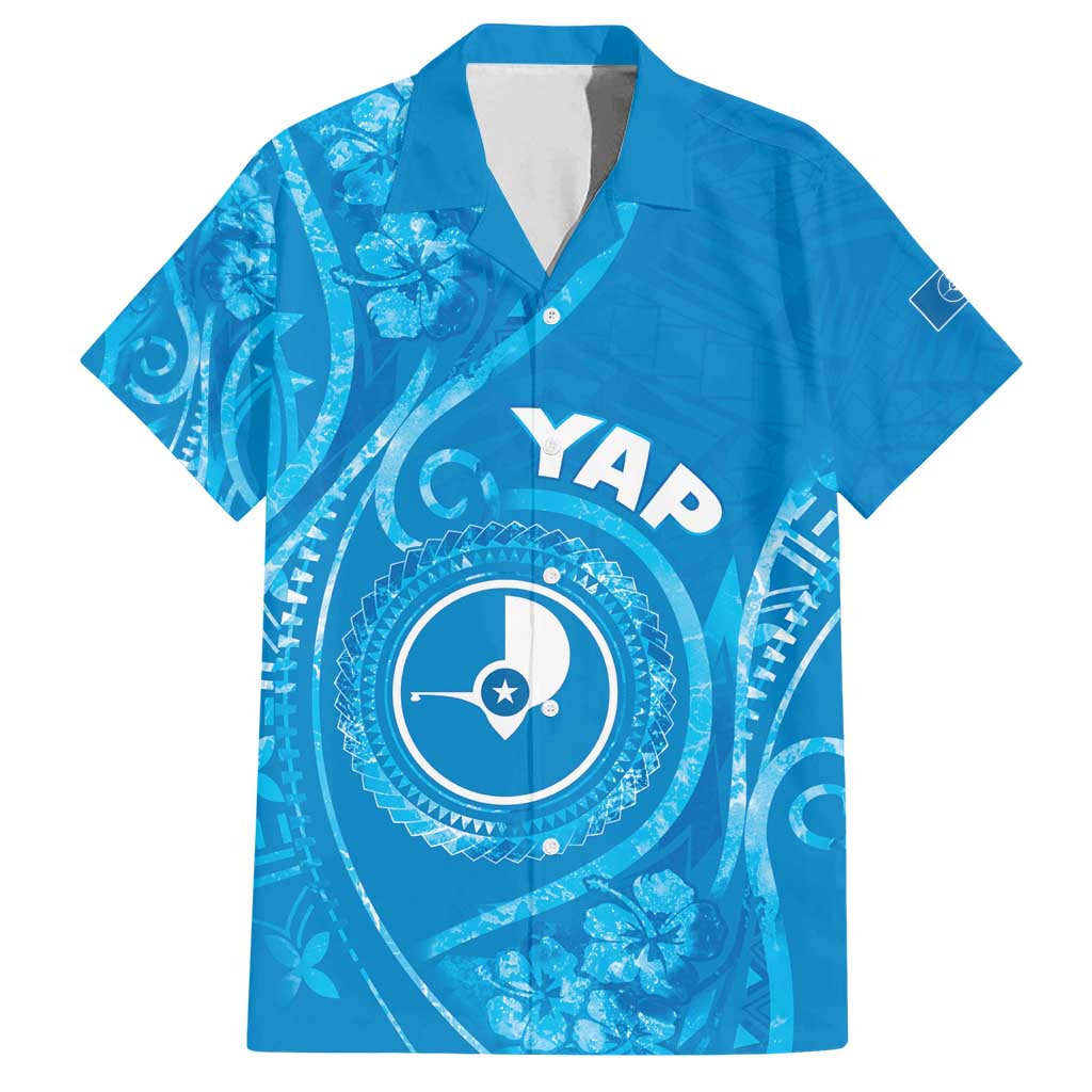 Personalised FSM Yap Family Matching Summer Maxi Dress and Hawaiian Shirt Ocean Floral Pattern LT05 Dad's Shirt - Short Sleeve Blue - Polynesian Pride