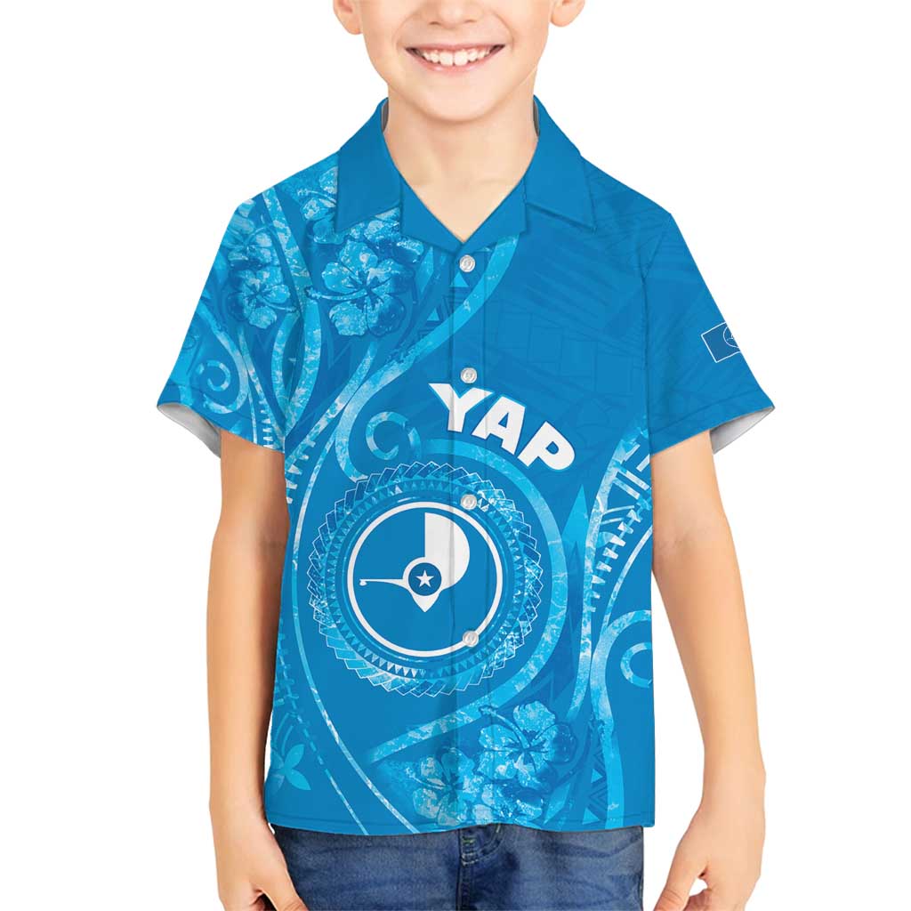 Personalised FSM Yap Family Matching Summer Maxi Dress and Hawaiian Shirt Ocean Floral Pattern LT05 Son's Shirt Blue - Polynesian Pride