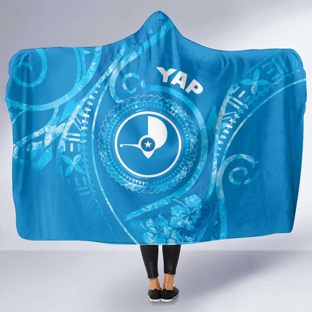 FSM Yap Hooded Blanket Ocean Floral Pattern LT05 One Size Blue - Polynesian Pride