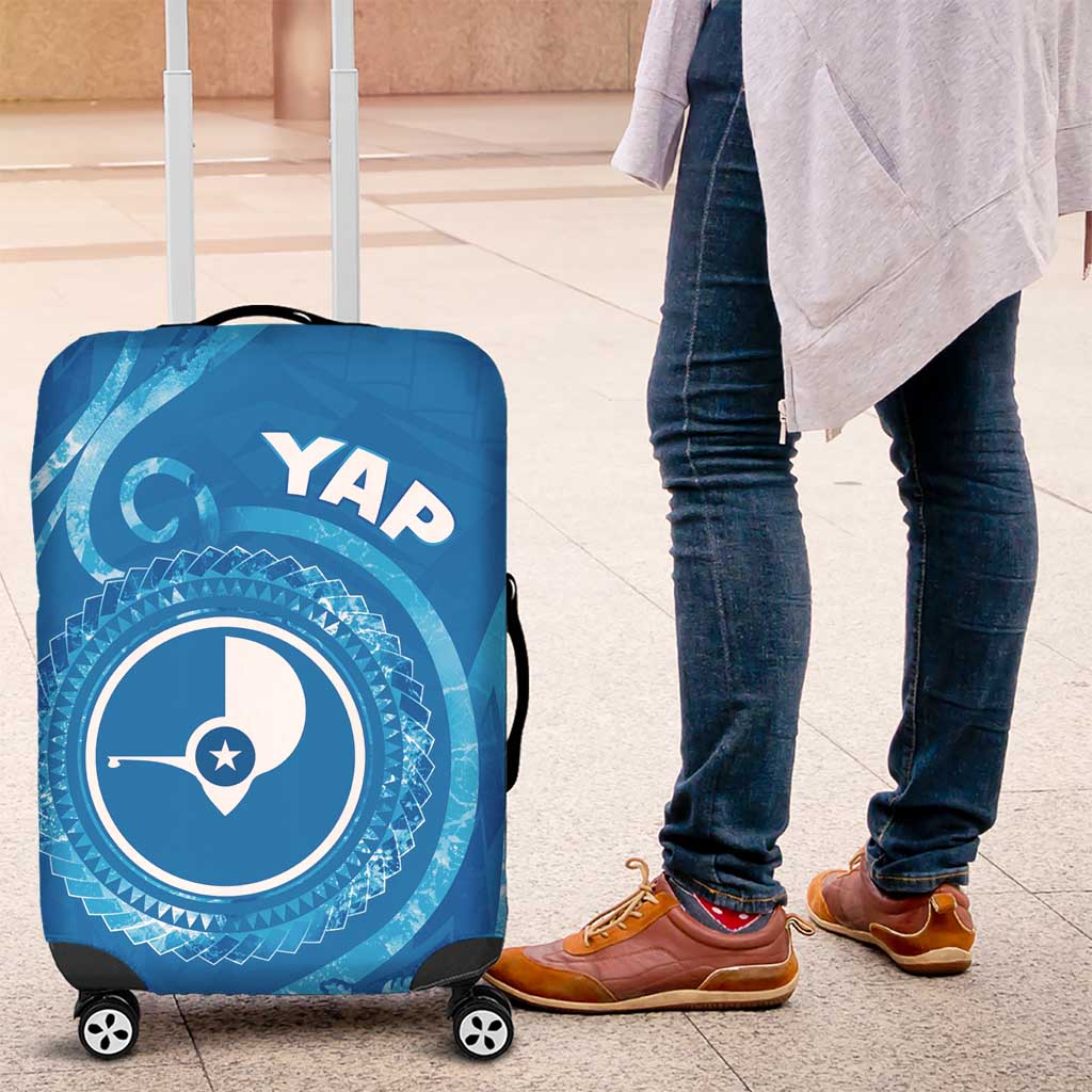 FSM Yap Luggage Cover Ocean Floral Pattern LT05 Blue - Polynesian Pride