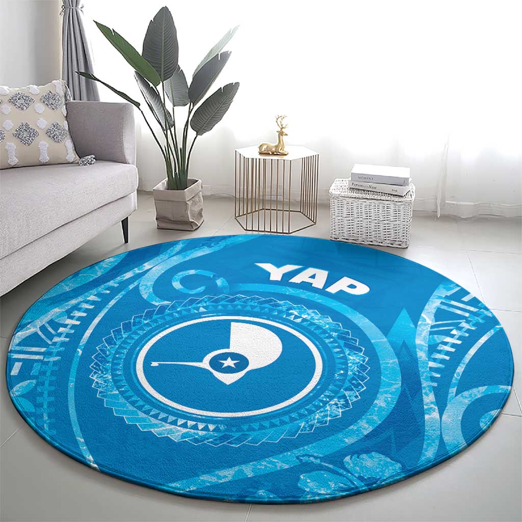 FSM Yap Round Carpet Ocean Floral Pattern