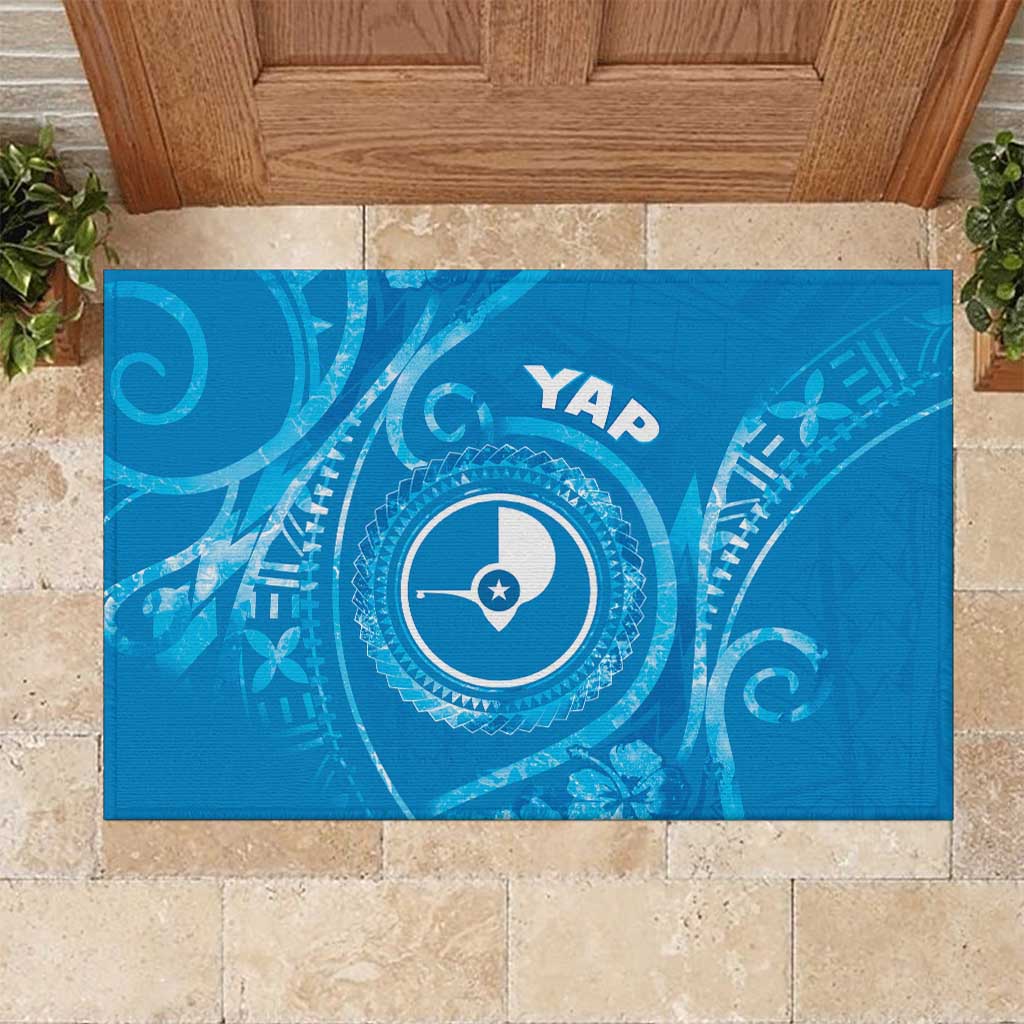 FSM Yap Rubber Doormat Ocean Floral Pattern LT05 Blue - Polynesian Pride