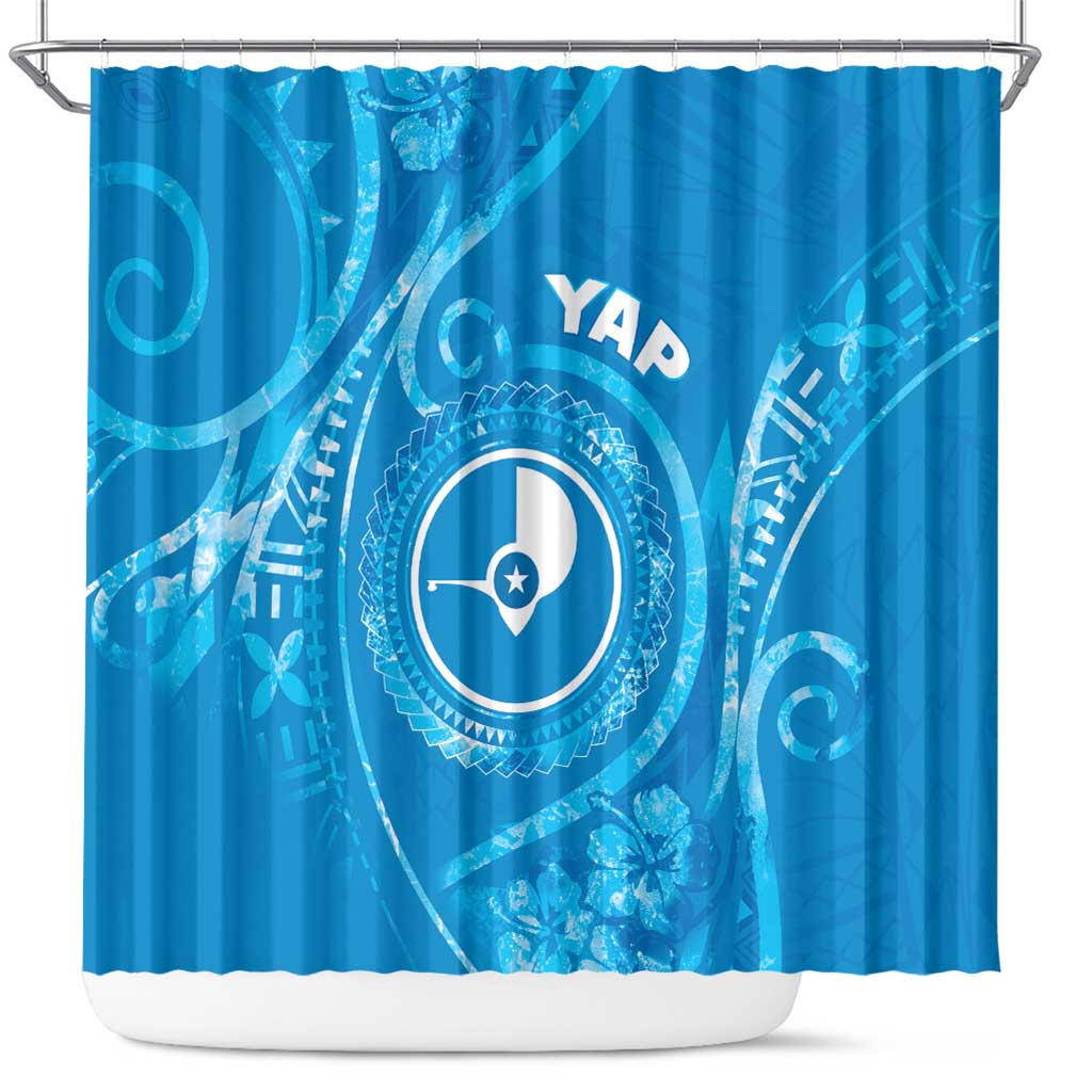 FSM Yap Shower Curtain Ocean Floral Pattern LT05 Blue - Polynesian Pride