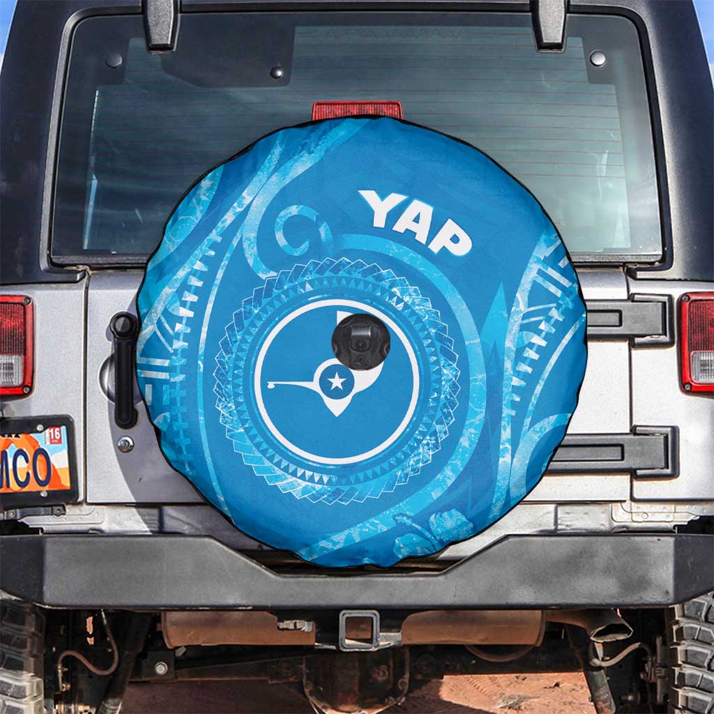 FSM Yap Spare Tire Cover Ocean Floral Pattern LT05 Blue - Polynesian Pride