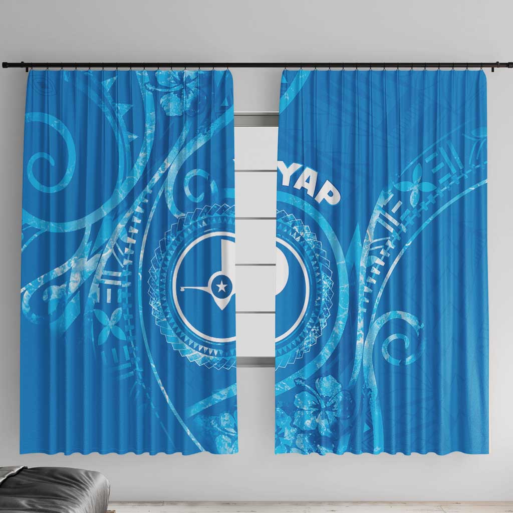 FSM Yap Window Curtain Ocean Floral Pattern LT05 With Hooks Blue - Polynesian Pride