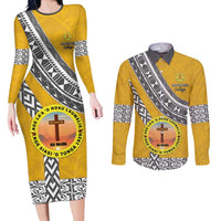 Personalised Anastasis College Couples Matching Long Sleeve Bodycon Dress and Long Sleeve Button Shirt Tonga Unique Style - Polynesian Pride