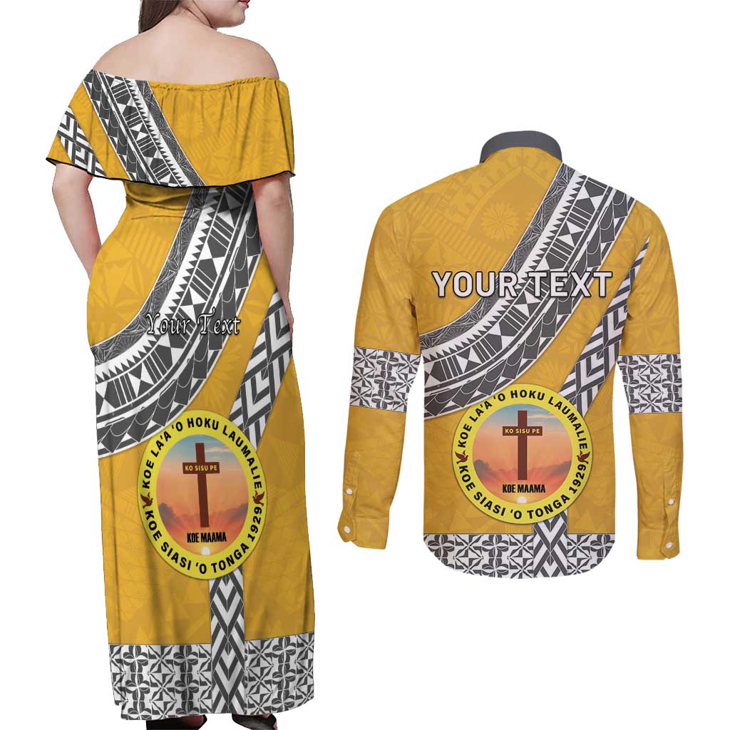 Personalised Anastasis College Couples Matching Off Shoulder Maxi Dress and Long Sleeve Button Shirt Tonga Unique Style - Polynesian Pride