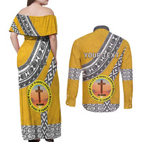 Personalised Anastasis College Couples Matching Off Shoulder Maxi Dress and Long Sleeve Button Shirt Tonga Unique Style - Polynesian Pride