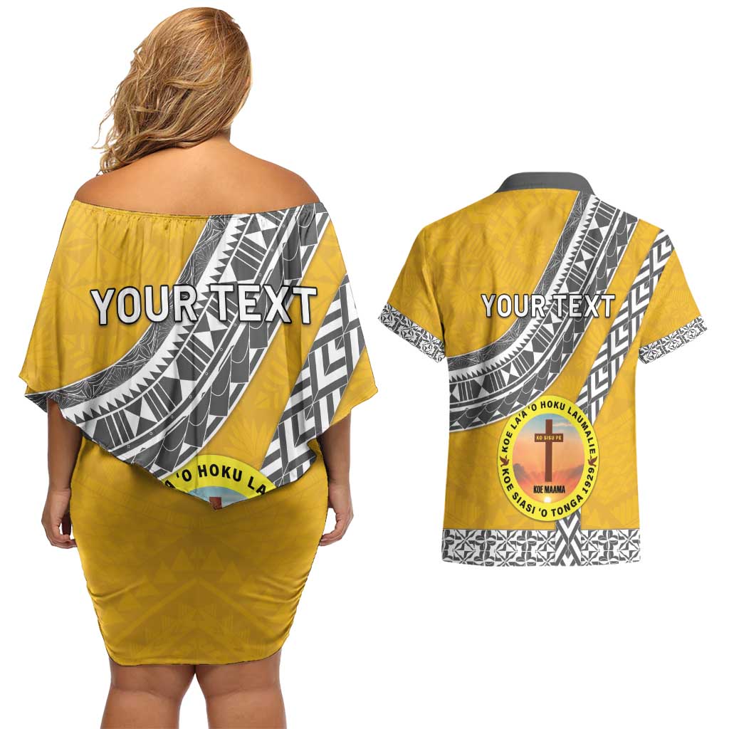 Personalised Anastasis College Couples Matching Off Shoulder Short Dress and Hawaiian Shirt Tonga Unique Style - Polynesian Pride