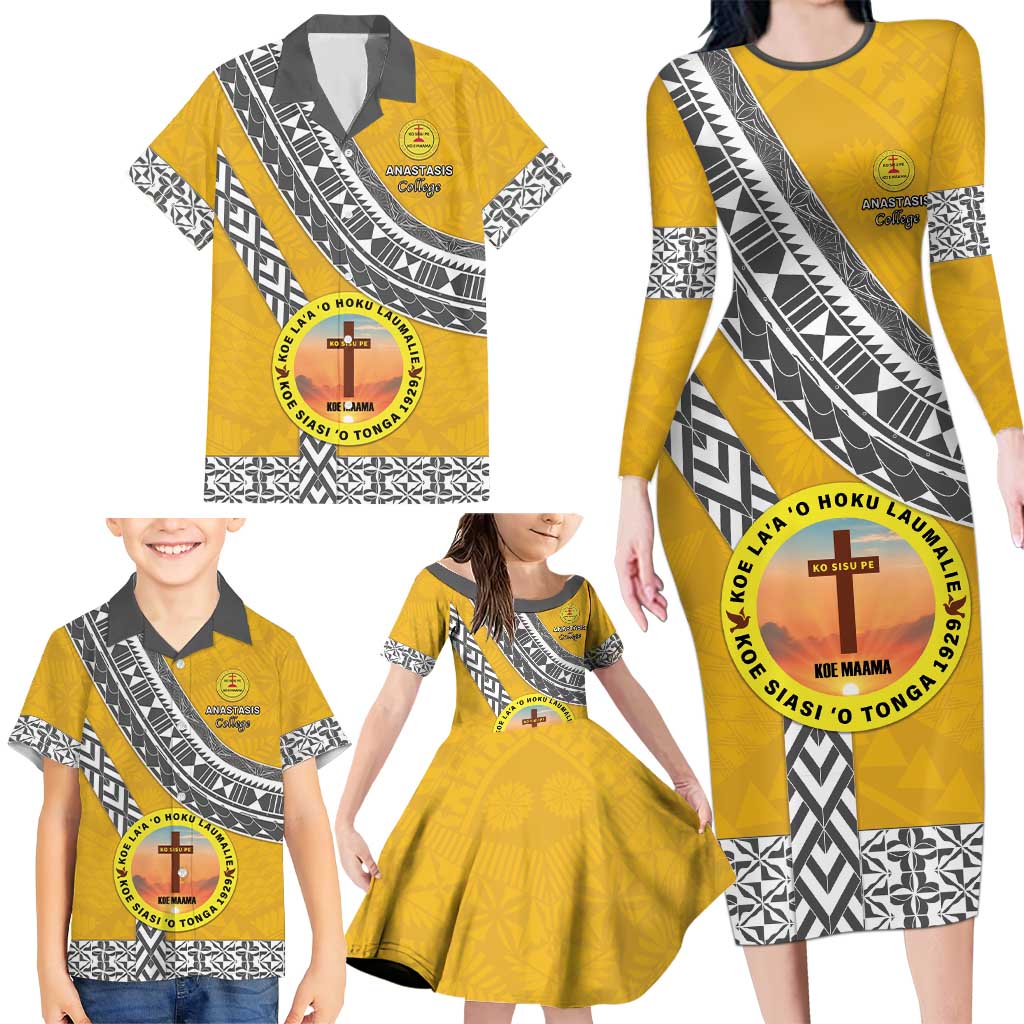 Personalised Anastasis College Family Matching Long Sleeve Bodycon Dress and Hawaiian Shirt Tonga Unique Style LT05 - Polynesian Pride