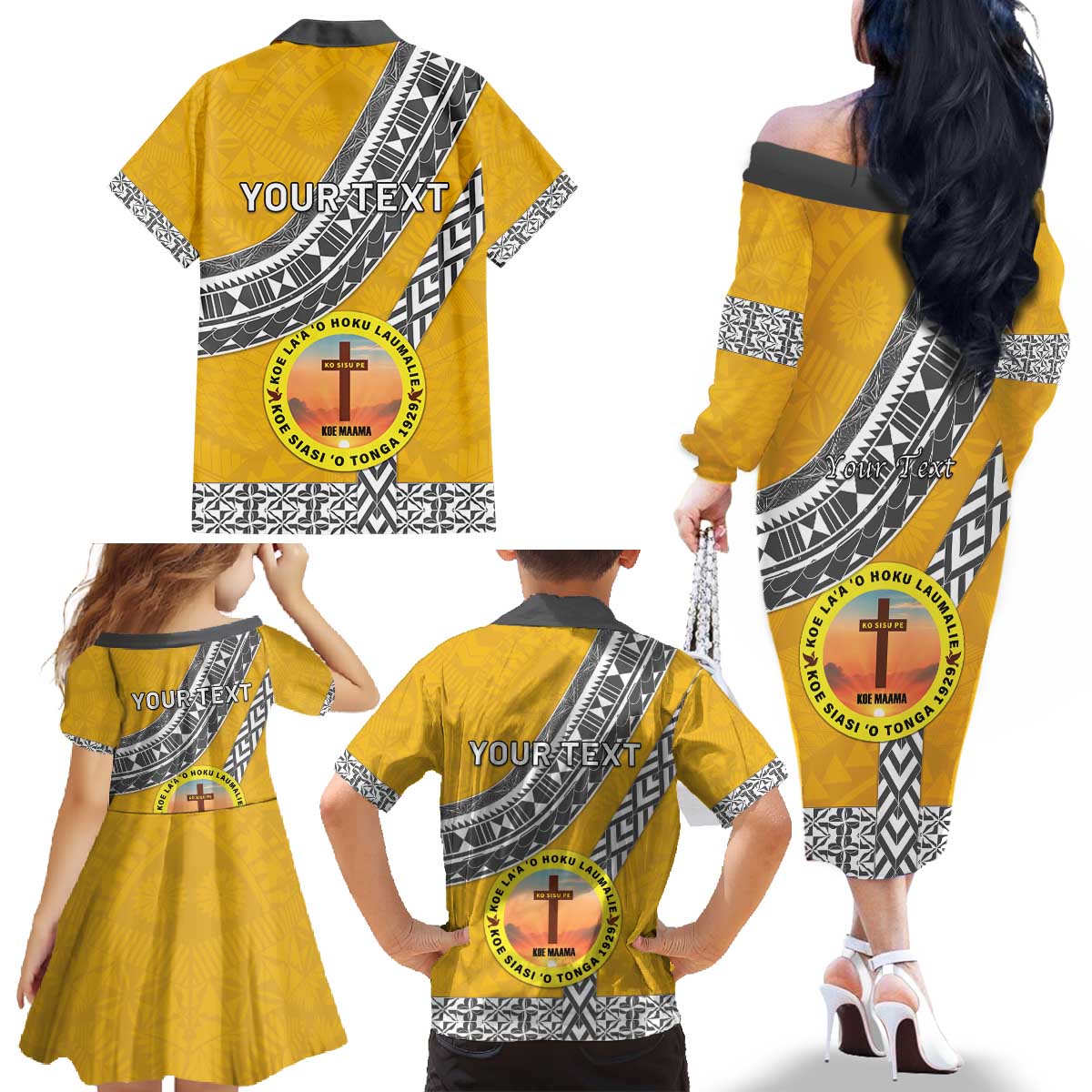 Personalised Anastasis College Family Matching Off The Shoulder Long Sleeve Dress and Hawaiian Shirt Tonga Unique Style - Polynesian Pride