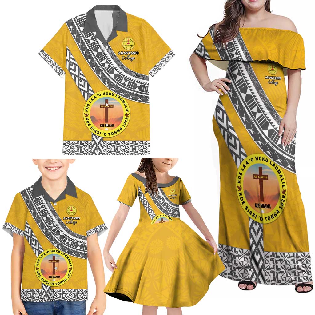 Personalised Anastasis College Family Matching Off Shoulder Maxi Dress and Hawaiian Shirt Tonga Unique Style - Polynesian Pride
