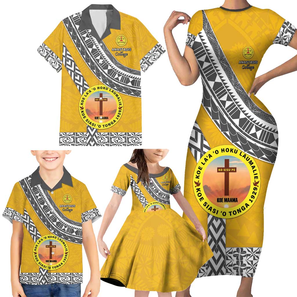 Personalised Anastasis College Family Matching Short Sleeve Bodycon Dress and Hawaiian Shirt Tonga Unique Style LT05 - Polynesian Pride