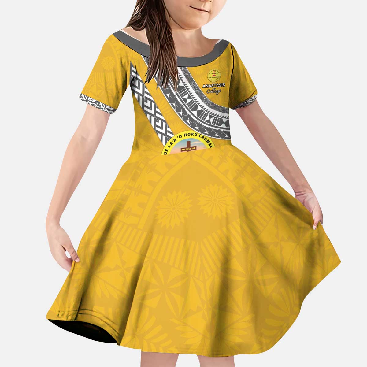 Personalised Anastasis College Kid Short Sleeve Dress Tonga Unique Style - Polynesian Pride
