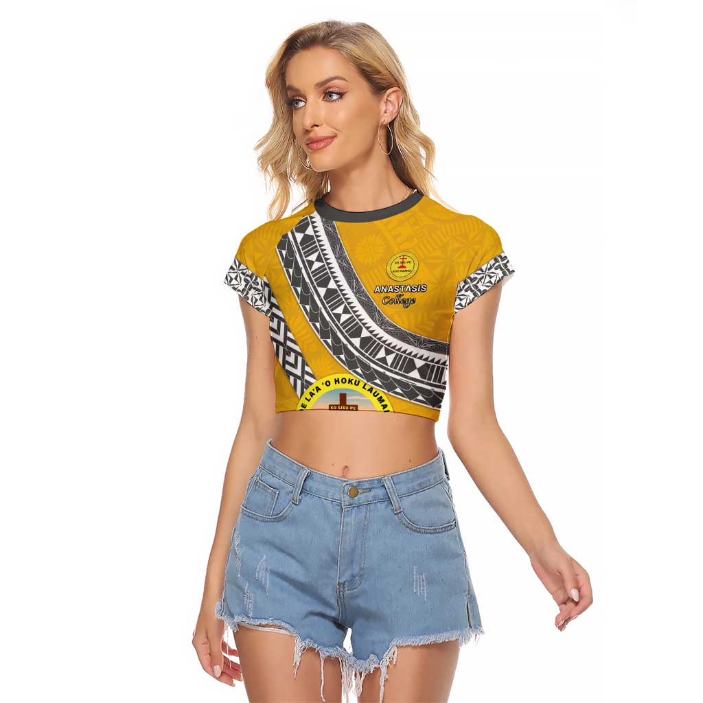 Personalised Anastasis College Raglan Cropped T Shirt Tonga Unique Style LT05 Female Yellow - Polynesian Pride