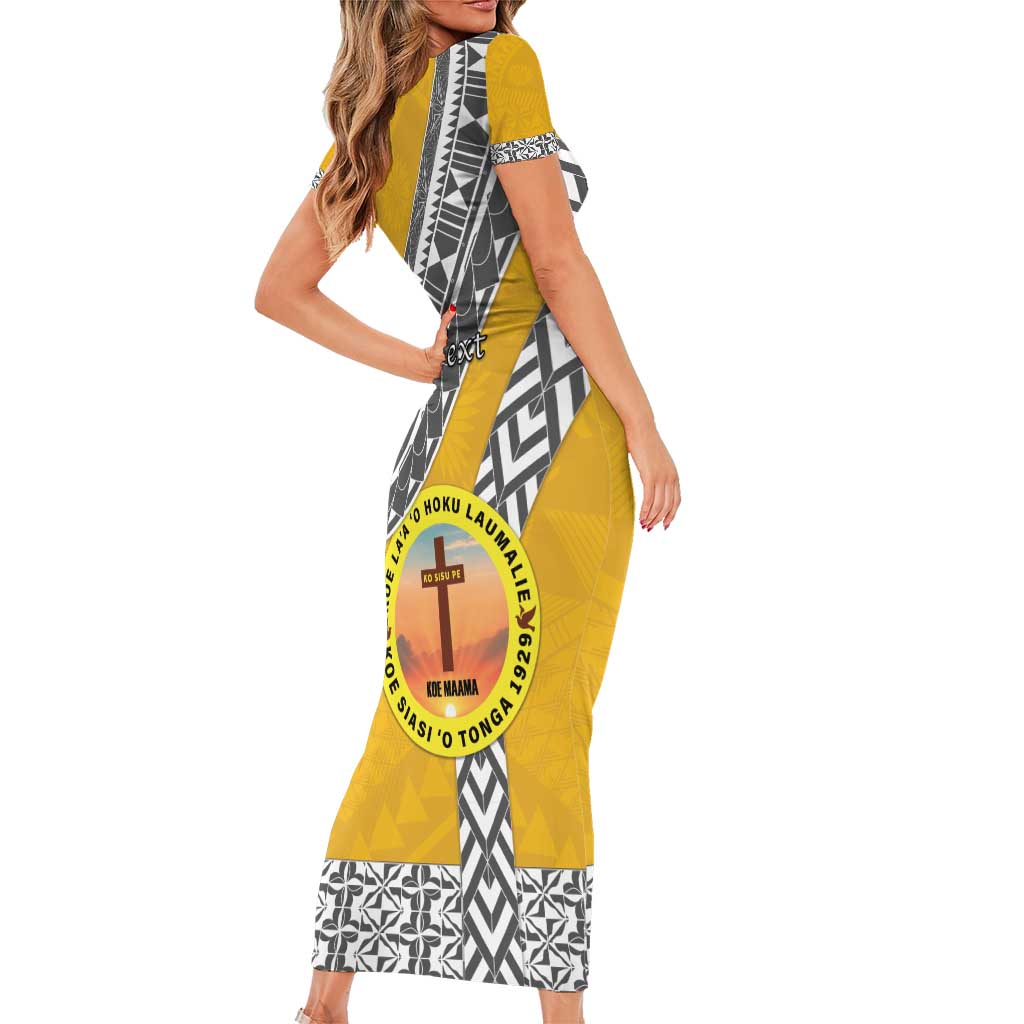 Personalised Anastasis College Short Sleeve Bodycon Dress Tonga Unique Style - Polynesian Pride