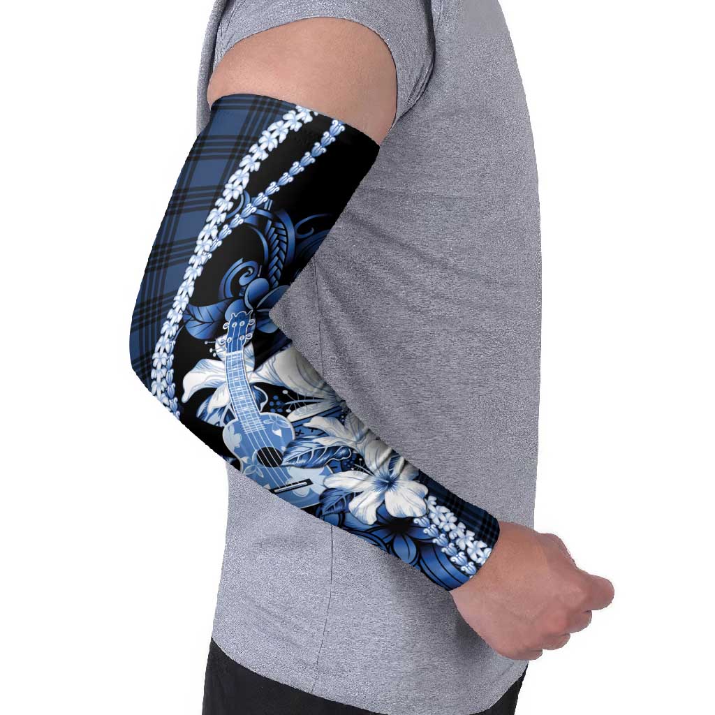 Hawaii Ukulele Arm Sleeves Tropical Flowers With Palaka Effect Blue Version LT05 - Polynesian Pride