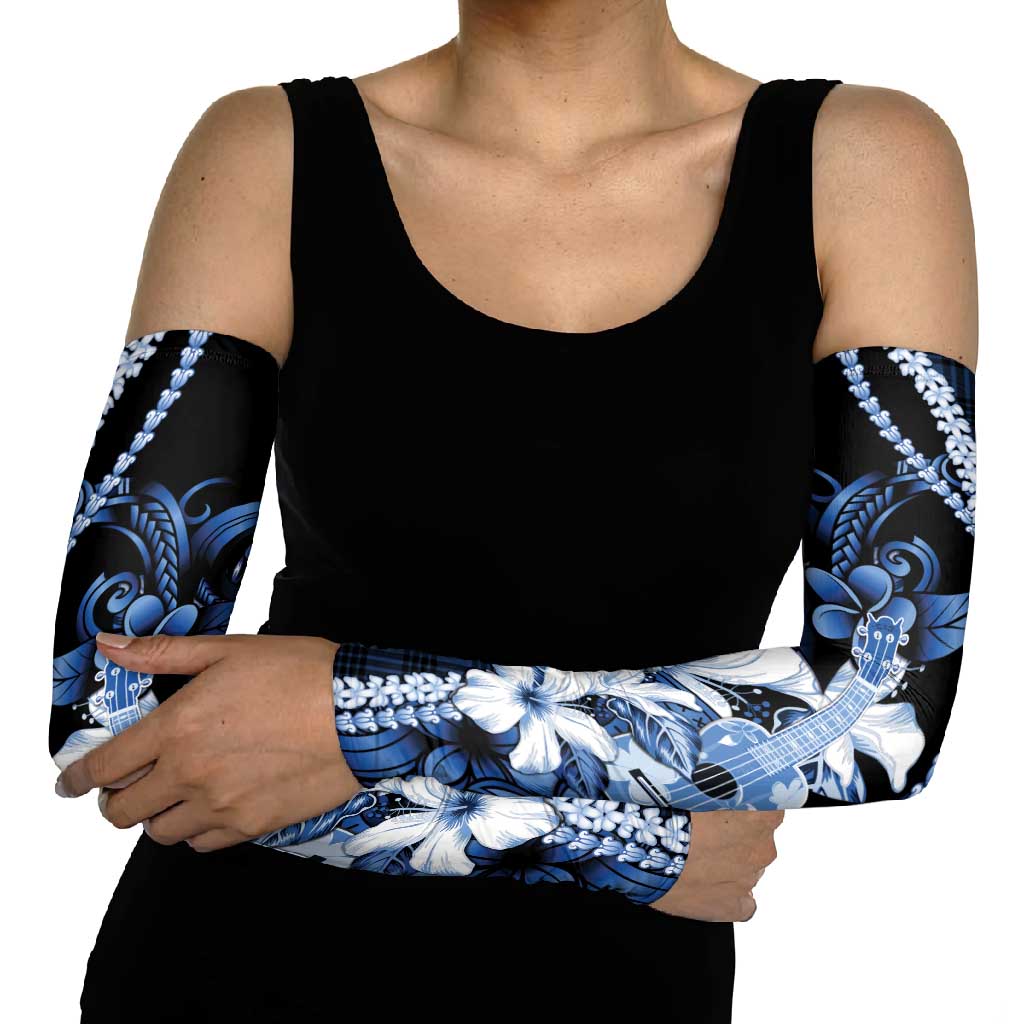 Hawaii Ukulele Arm Sleeves Tropical Flowers With Palaka Effect Blue Version LT05 - Polynesian Pride
