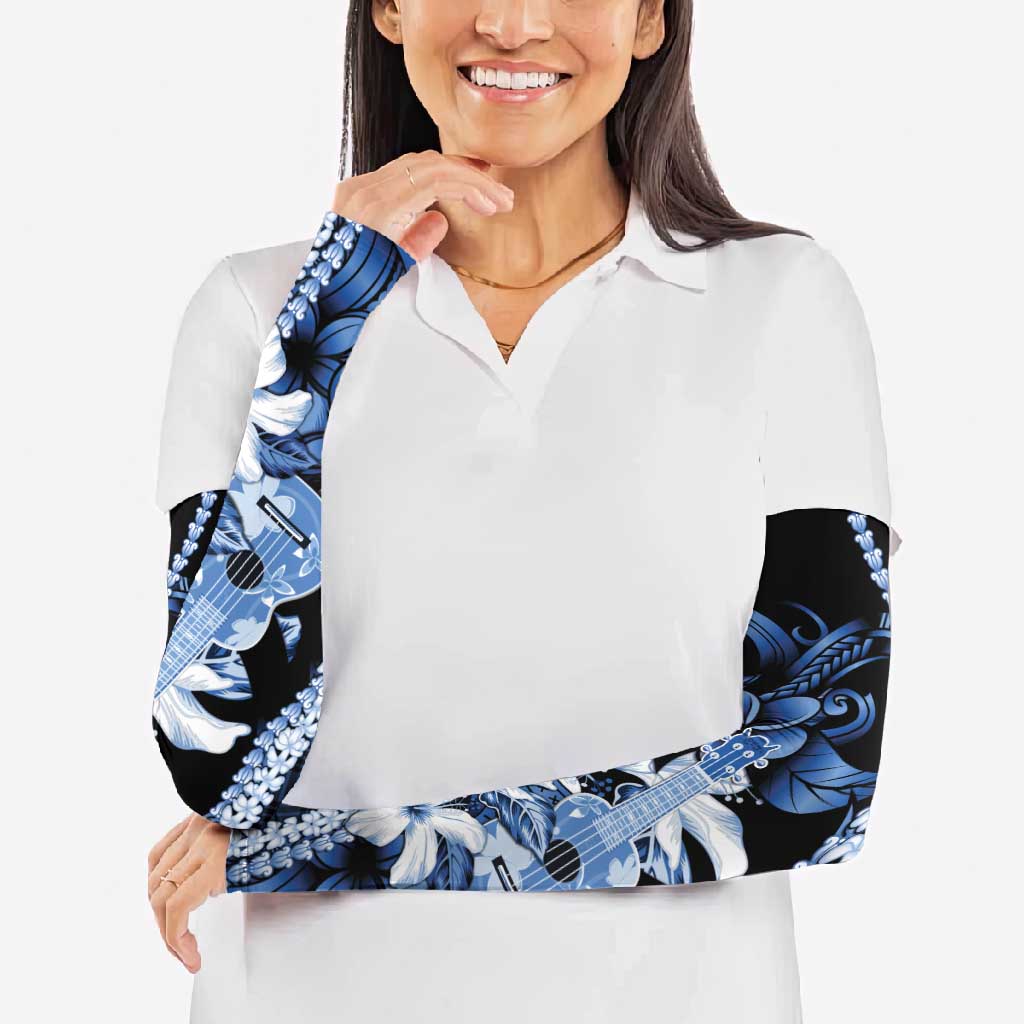 Hawaii Ukulele Arm Sleeves Tropical Flowers With Palaka Effect Blue Version LT05 - Polynesian Pride
