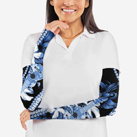 Hawaii Ukulele Arm Sleeves Tropical Flowers With Palaka Effect Blue Version LT05 - Polynesian Pride