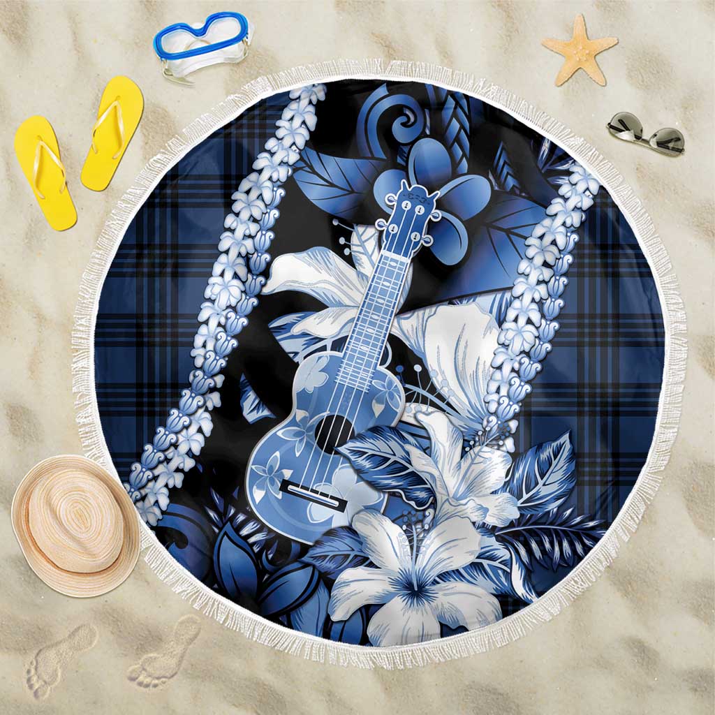 Hawaii Ukulele Beach Blanket Tropical Flowers With Palaka Effect Blue Version LT05 One Size 150cm Blue - Polynesian Pride