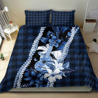 Hawaii Ukulele Bedding Set Tropical Flowers With Palaka Effect Blue Version - Polynesian Pride