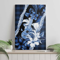 Hawaii Ukulele Canvas Wall Art Tropical Flowers With Palaka Effect Blue Version - Polynesian Pride