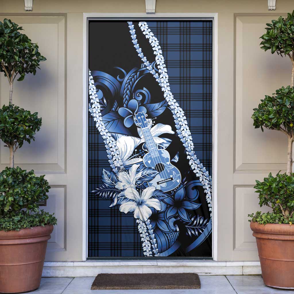 Hawaii Ukulele Door Cover Tropical Flowers With Palaka Effect Blue Version - Polynesian Pride