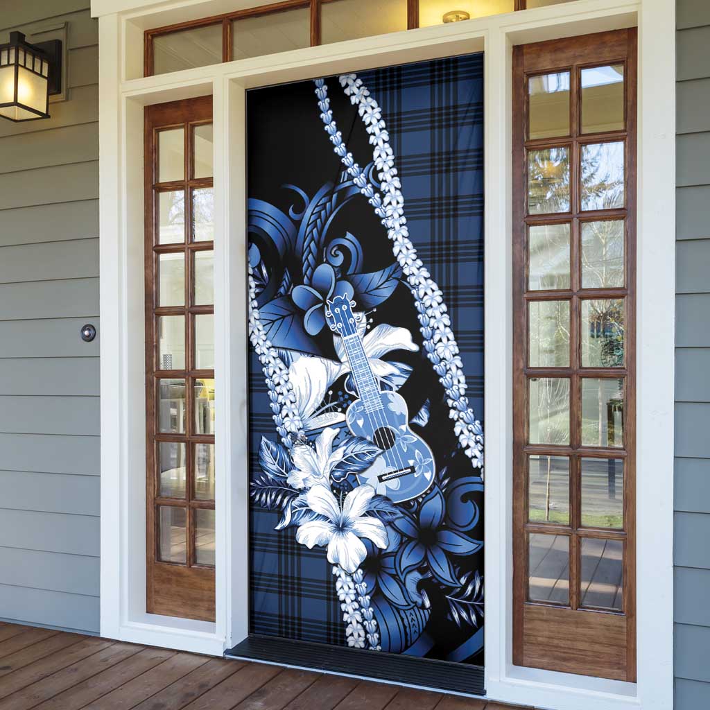 Hawaii Ukulele Door Cover Tropical Flowers With Palaka Effect Blue Version - Polynesian Pride