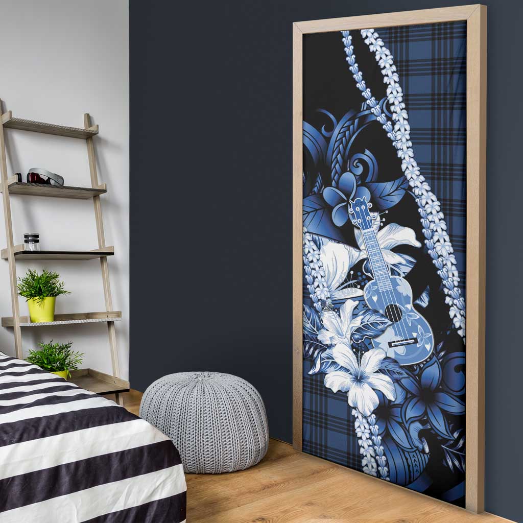 Hawaii Ukulele Door Cover Tropical Flowers With Palaka Effect Blue Version - Polynesian Pride