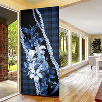 Hawaii Ukulele Door Cover Tropical Flowers With Palaka Effect Blue Version - Polynesian Pride
