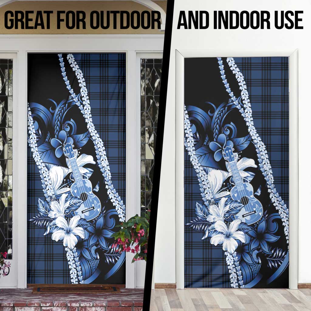 Hawaii Ukulele Door Cover Tropical Flowers With Palaka Effect Blue Version - Polynesian Pride