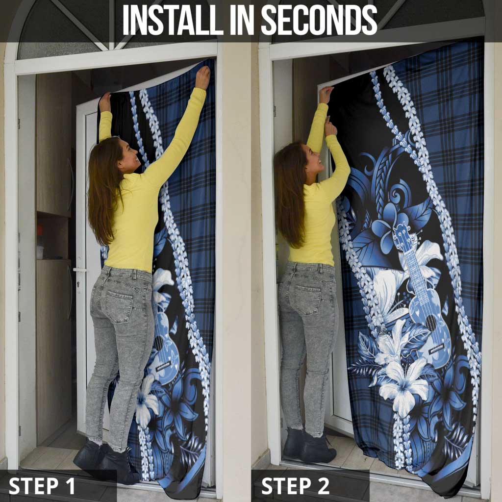 Hawaii Ukulele Door Cover Tropical Flowers With Palaka Effect Blue Version - Polynesian Pride