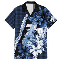 Hawaii Ukulele Hawaiian Shirt Tropical Flowers With Palaka Effect Blue Version - Polynesian Pride