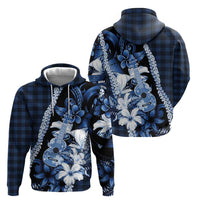 Hawaii Ukulele Hoodie Tropical Flowers With Palaka Effect Blue Version - Polynesian Pride