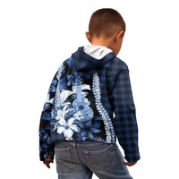 Hawaii Ukulele Kid Hoodie Tropical Flowers With Palaka Effect Blue Version - Polynesian Pride