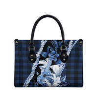 Hawaii Ukulele Leather Bag Tropical Flowers With Palaka Effect Blue Version - Polynesian Pride