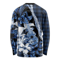 Hawaii Ukulele Long Sleeve Shirt Tropical Flowers With Palaka Effect Blue Version - Polynesian Pride