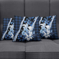 Hawaii Ukulele Pillow Cover Tropical Flowers With Palaka Effect Blue Version - Polynesian Pride