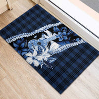 Hawaii Ukulele Rubber Doormat Tropical Flowers With Palaka Effect Blue Version - Polynesian Pride