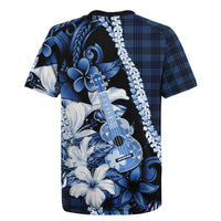 Hawaii Ukulele Rugby Jersey Tropical Flowers With Palaka Effect Blue Version - Polynesian Pride