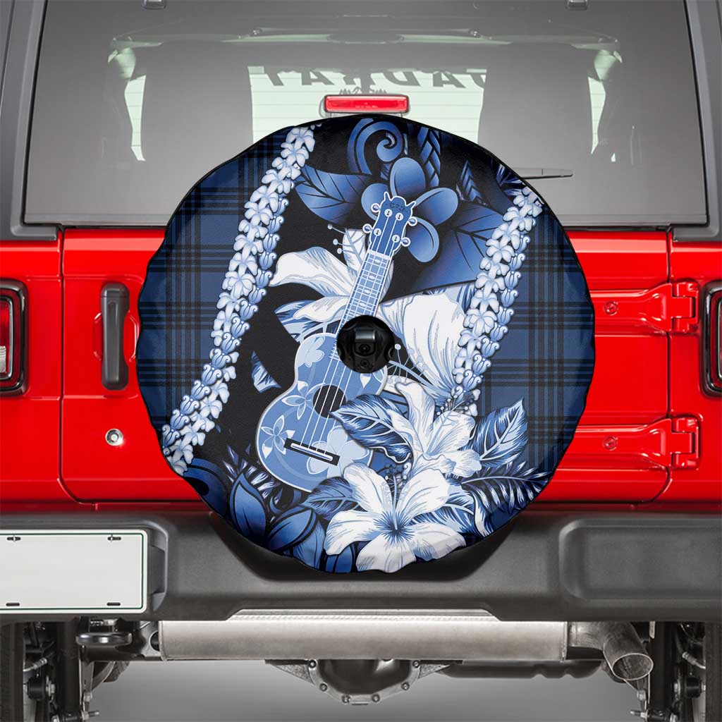 Hawaii Ukulele Spare Tire Cover Tropical Flowers With Palaka Effect Blue Version - Polynesian Pride