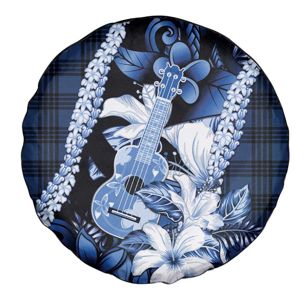 Hawaii Ukulele Spare Tire Cover Tropical Flowers With Palaka Effect Blue Version - Polynesian Pride