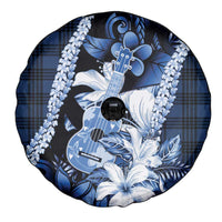 Hawaii Ukulele Spare Tire Cover Tropical Flowers With Palaka Effect Blue Version - Polynesian Pride