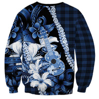 Hawaii Ukulele Sweatshirt Tropical Flowers With Palaka Effect Blue Version - Polynesian Pride
