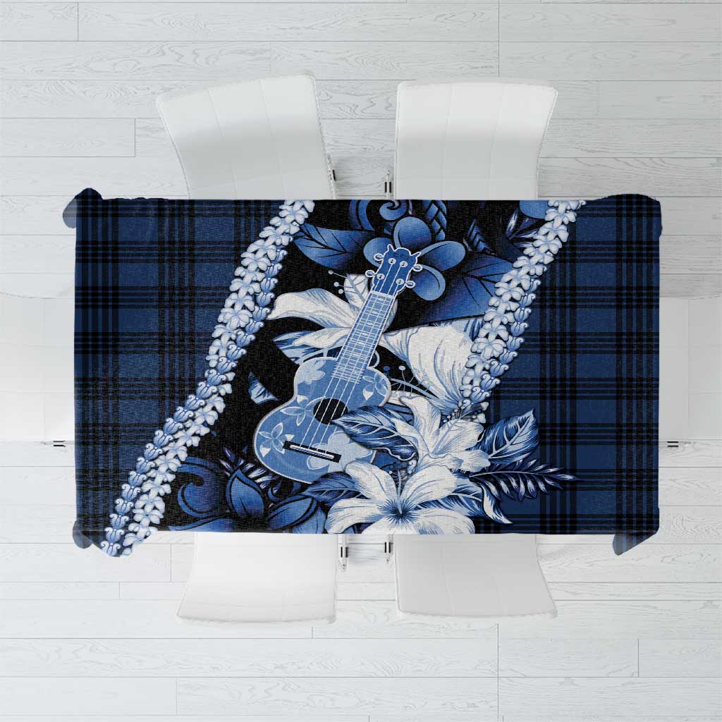 Hawaii Ukulele Tablecloth Tropical Flowers With Palaka Effect Blue Version LT05 Blue - Polynesian Pride