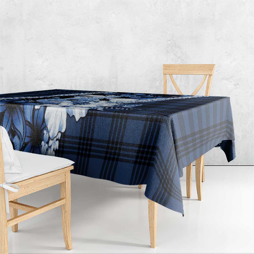 Hawaii Ukulele Tablecloth Tropical Flowers With Palaka Effect Blue Version - Polynesian Pride